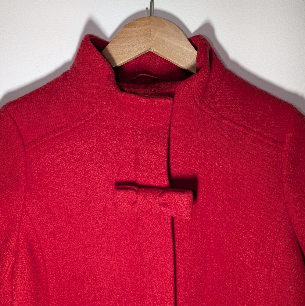 J.Crew Crewcuts Girls 12 Red Wool Blend Bow Pea Coat Zip Closure Satin Lined - Picture 9 of 9